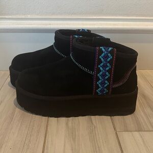 UGG Black Braided Mini Platform Boots